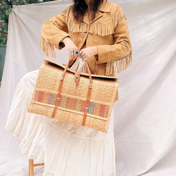 Vintage Basket Briefcase | Straw Beach Boho Oversized Tote - Picture 1 of 10
